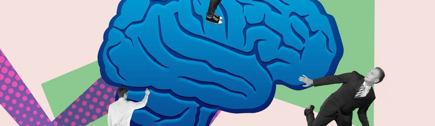 a graphic of a brain with people in it